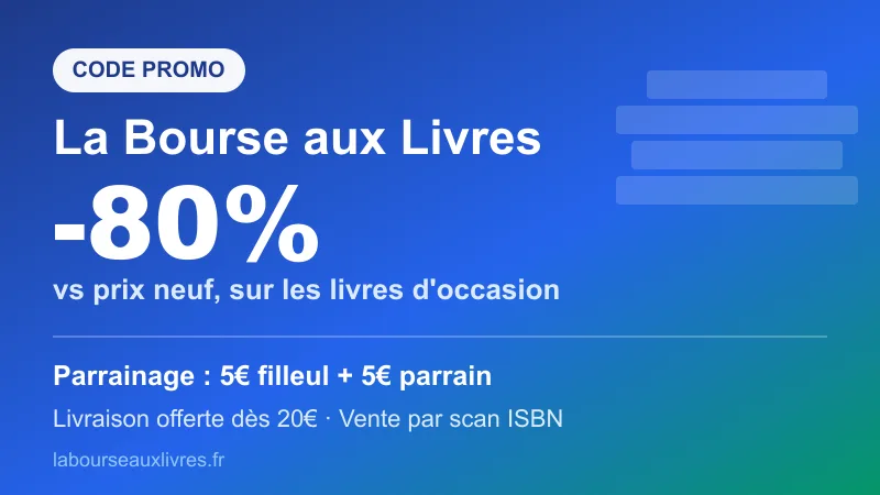Code promo La Bourse aux Livres : jusqu'à -80% vs neuf, parrainage 5€ filleul + 5€ parrain