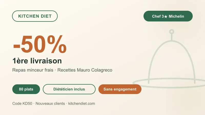 Code promo Kitchen Diet : -50% sur la 1ère livraison avec KD50, recettes du chef 3 étoiles Michelin Mauro Colagreco, 80 plats