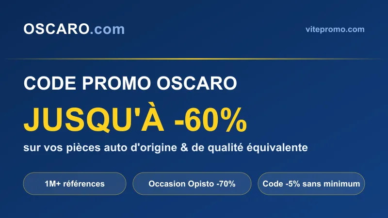 Code promo Oscaro : jusqu'à -60% sur vos pièces auto d'origine et de qualité équivalente, plus d'1 million de références, pièces d'occasion Opisto jusqu'à -70% et code -5% sans minimum d'achat — Oscaro, N°1 français de la pièce détachée en ligne