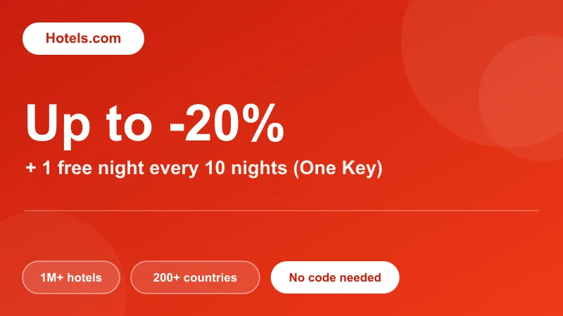 Hotels.com: up to -20% off with Member Prices, 1 free night every 10 nights via One Key, 1M+ hotels in 200+ countries