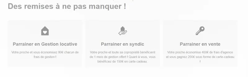 Montants du parrainage Manda ex-Flatlooker : 80€ gestion locative, syndic, vente