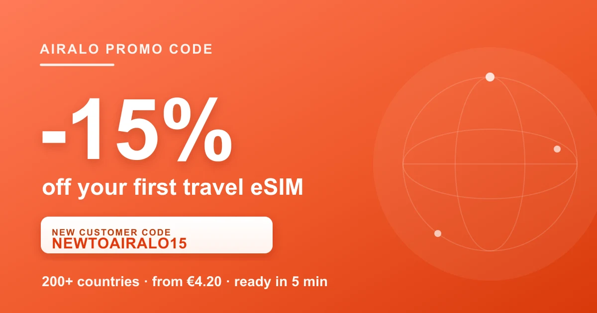 Airalo promo code NEWTOAIRALO15: 15% off your first travel eSIM in 200+ countries