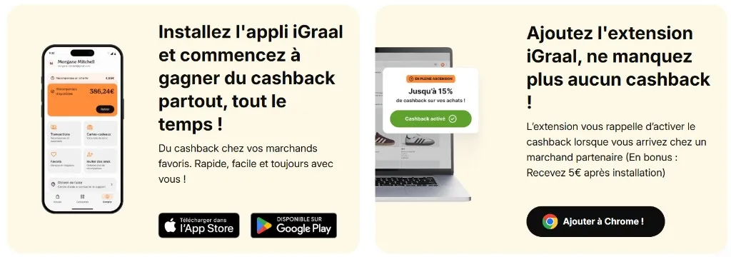 Application mobile et extension Chrome iGraal cashback 5 euros bonus