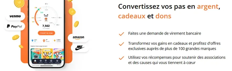 Application WeWard : convertir ses pas en argent, cadeaux et dons, retrait via virement ou PayPal