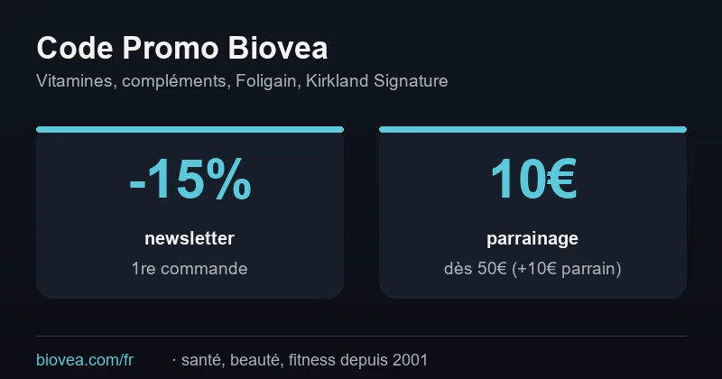 Code promo Biovea : -15% newsletter et 10€ parrainage