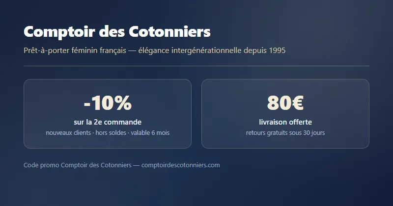 Code promo Comptoir des Cotonniers : -10% sur la 2e commande et livraison offerte dès 80€