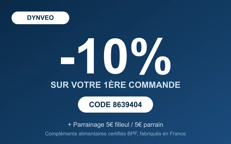 Code promo Dynveo 8639404 : -10% sur la première commande et parrainage 5€/5€