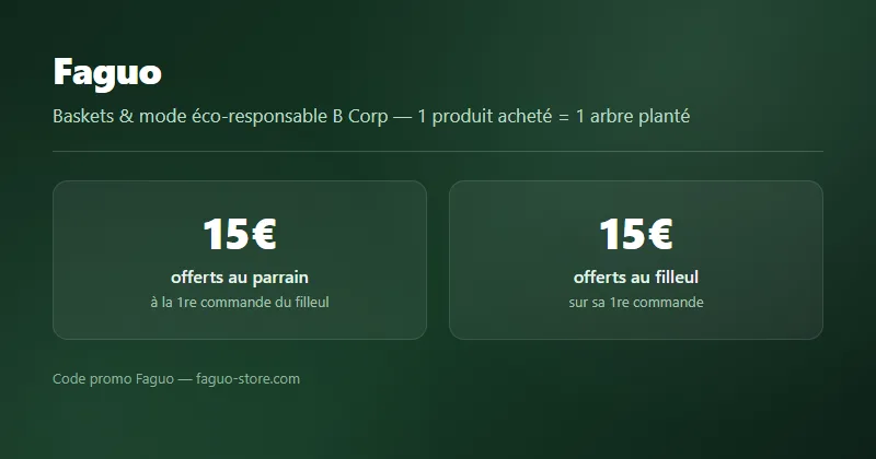 Code promo Faguo : 15€ offerts au parrain et 15€ au filleul, mode éco-responsable B Corp