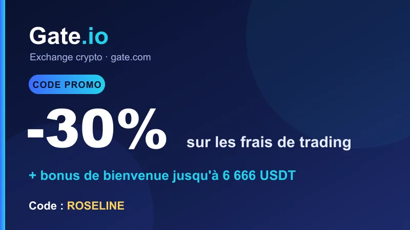 Code promo Gate.io : -30% sur les frais de trading et bonus de bienvenue jusqu'à 6 666 USDT avec le code ROSELINE