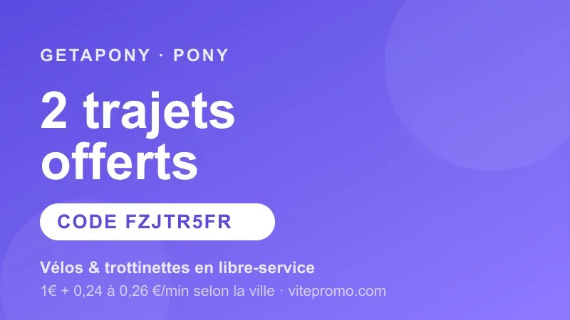 Code promo Getapony (Pony) : 2 trajets offerts avec le code FZJTR5FR sur les vélos et trottinettes électriques en libre-service