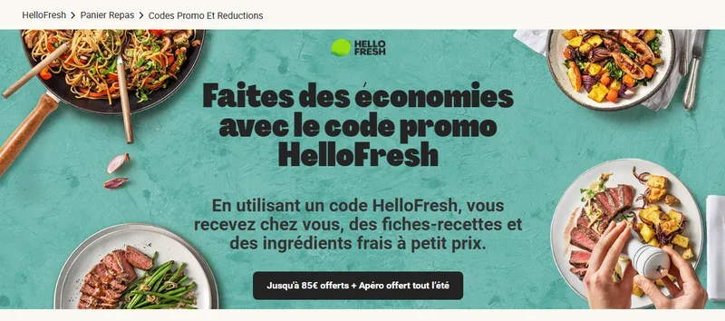 Page officielle des codes promo HelloFresh : jusqu'à 85€ offerts et apéro offert tout l'été — le parrainage monte à 90€