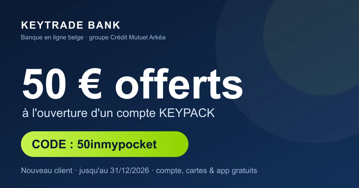 Code promo Keytrade 50inmypocket : 50€ offerts à l'ouverture d'un compte KEYPACK