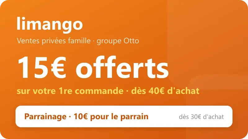 Code promo Limango : 15€ offerts dès 40€ d'achat via le parrainage (bon filleul) sur les ventes privées famille du groupe Otto, jusqu'à -70 % sur la mode enfant, la puériculture et la maison.