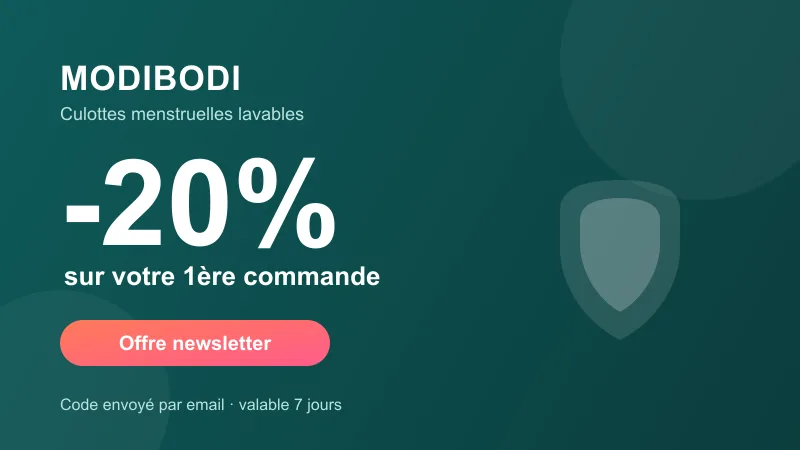 Modibodi offer: 20% off your first order of period underwear via the newsletter