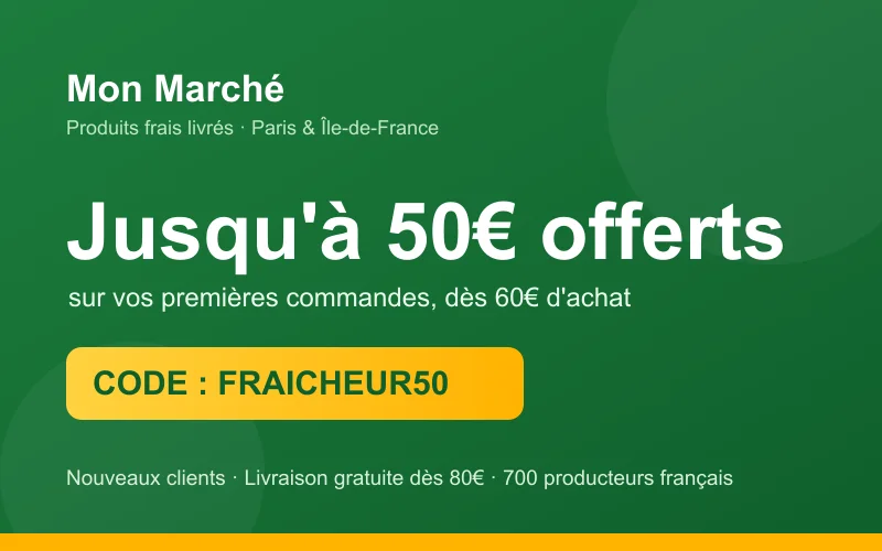 Code promo Mon Marché FRAICHEUR50 : jusqu'à 50€ offerts sur les premières commandes de produits frais