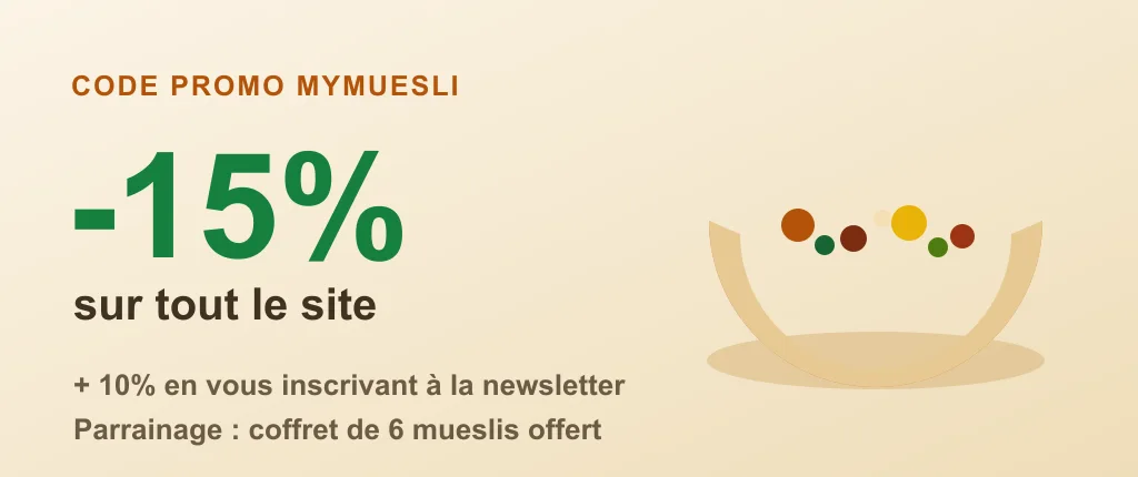 Code promo MyMuesli : -15% sur tout le site sur le muesli bio personnalisé