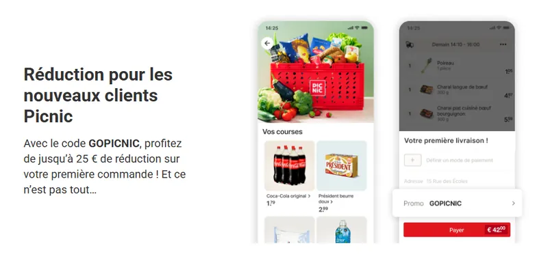 Code promo Picnic GOPICNIC : jusqu'à 25 euros de réduction pour les nouveaux clients