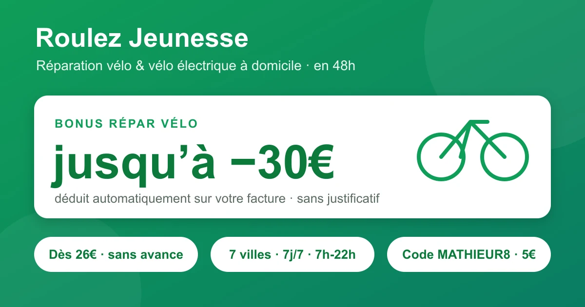 Bonus Répar Roulez Jeunesse : jusqu'à 30€ déduits sur la réparation vélo à domicile