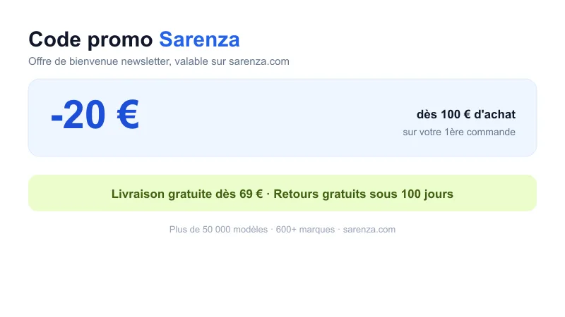 Offre de bienvenue Sarenza : -20€ dès 100€ d'achat sur la première commande via newsletter