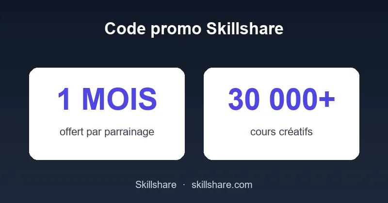 Code promo Skillshare : 1 mois offert par parrainage, 30 000+ cours créatifs