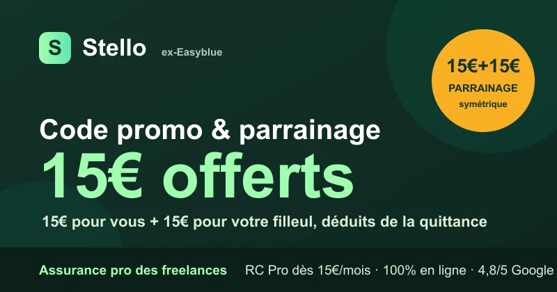 Code promo et parrainage Stello : 15 € offerts au filleul et 15 € au parrain sur l'assurance pro des freelances