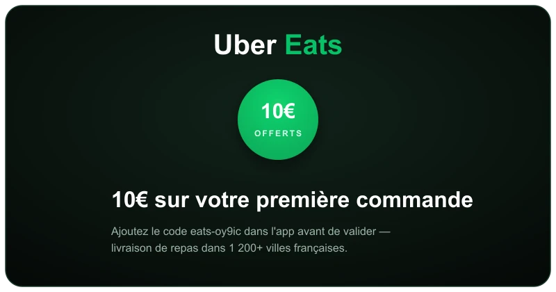 Code promo Uber Eats eats-oy9ic : 10€ offerts sur votre première commande de livraison de repas