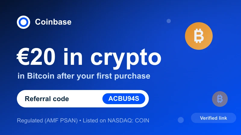 Coinbase referral code ACBU94S: €20 in crypto (Bitcoin) after sign-up and a first eligible purchase