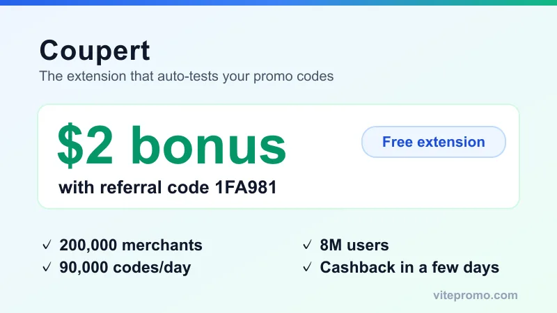 Coupert promo code: $2 bonus with code 1FA981 on the free extension