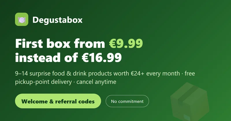 Degustabox offer: first box from €9.99 instead of €16.99 — 9-14 surprise food products worth €24+ per month, no commitment