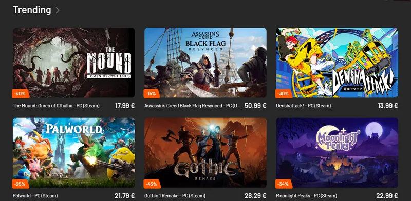 Instant Gaming permanent discounts without promo code: -40%, -25%, -31% on trending games