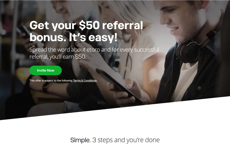 eToro referral bonus: $50 per successful referral, paid to the referrer only