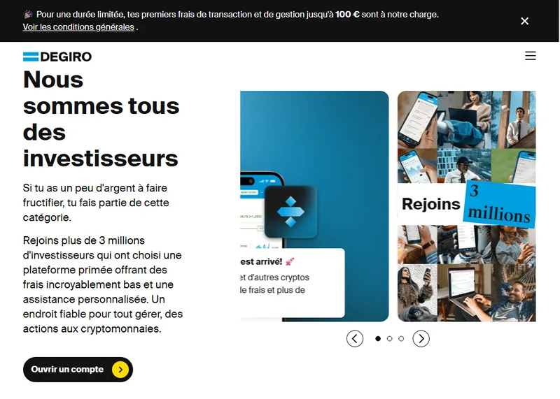 Offre Degiro : premiers frais de transaction et de gestion remboursés jusqu'à 100 euros pour les nouveaux clients