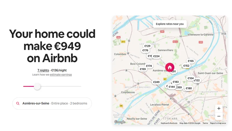 Airbnb host income estimator: an entire home could make €949 for 7 nights