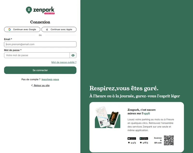 Inscription Zenpark : le code parrain 31C588 se saisit lors du premier achat pour recevoir jusqu'à 30€