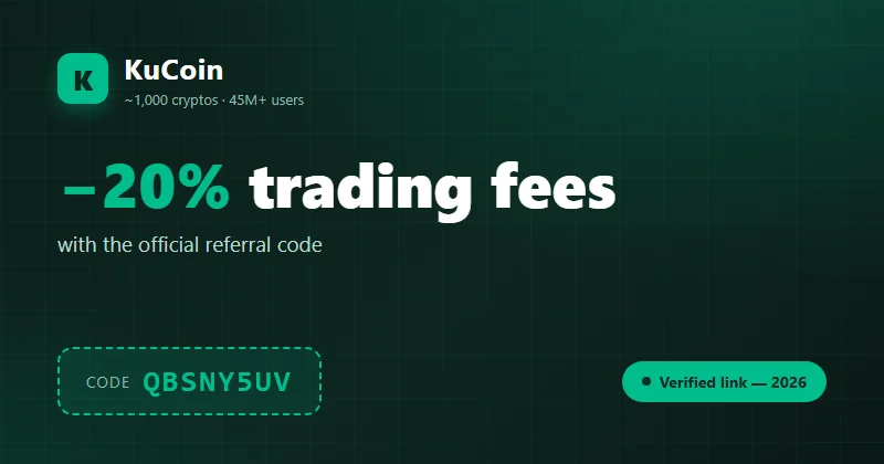 KuCoin referral code QBSNY5UV: -20% on trading fees, ~1,000 cryptos and 45M+ users