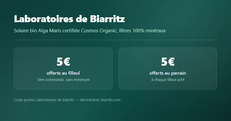 Parrainage Laboratoires de Biarritz : 5€ offerts au filleul et au parrain