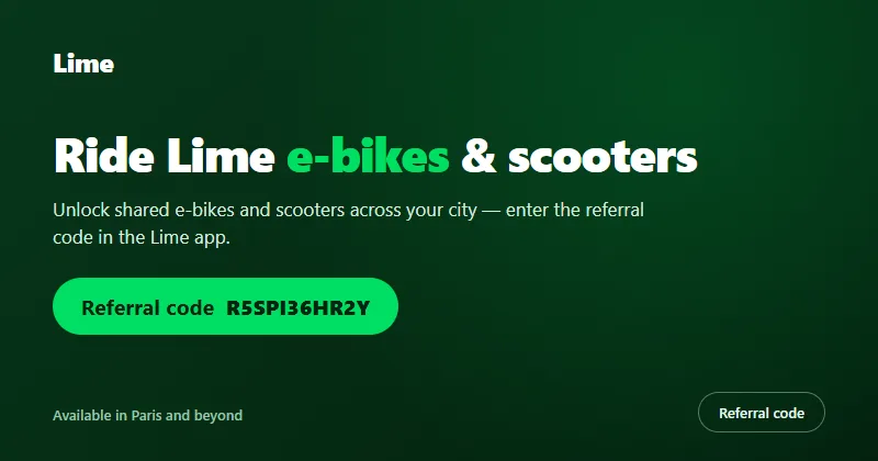 Lime referral code R5SPI36HR2Y to unlock shared e-bikes and scooters in the Lime app