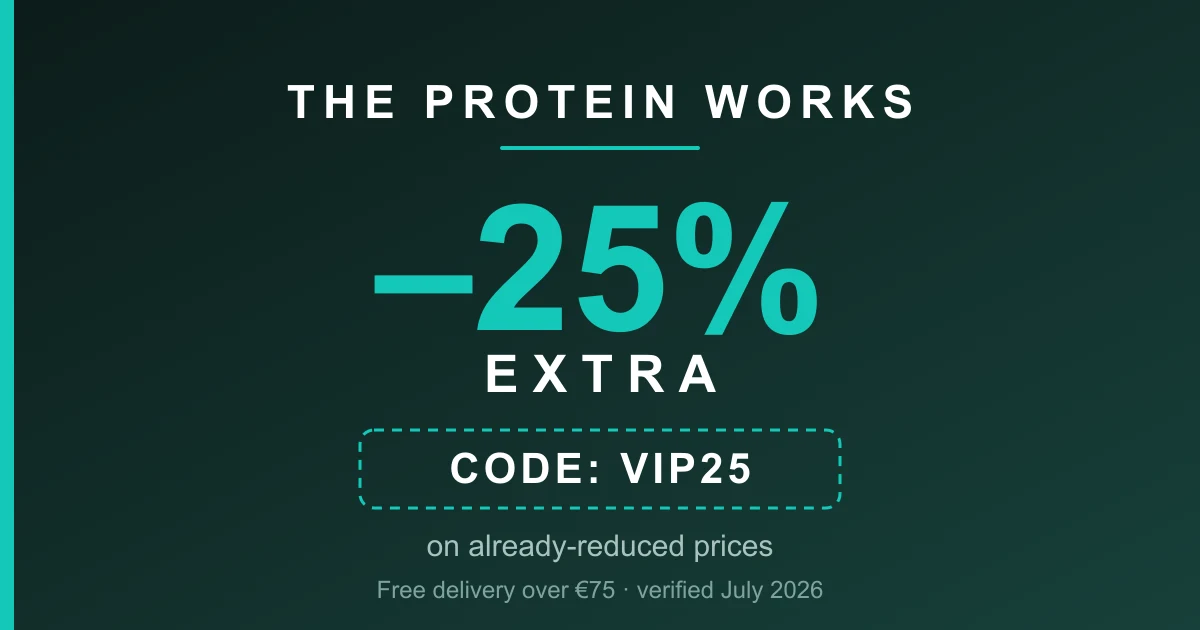 The Protein Works promo code: extra 25% off with code VIP25 on already-reduced prices, free delivery over €75