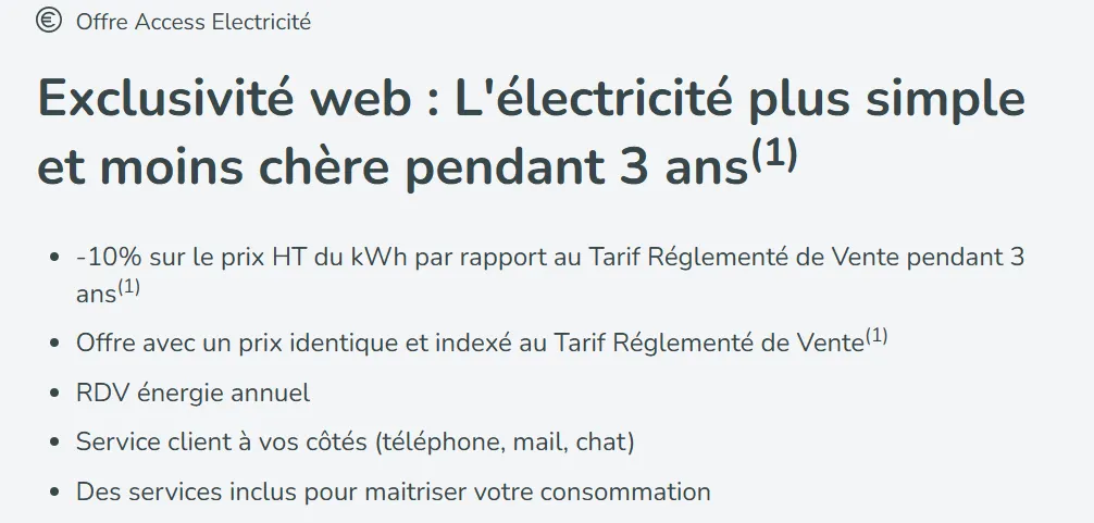 Offre Access Électricité TotalEnergies -10% pendant 3 ans exclusivité web