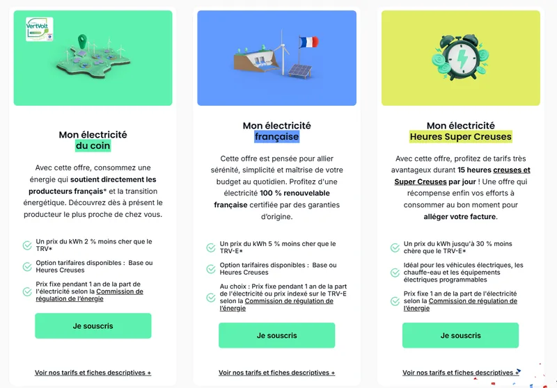 Offres électricité verte Alterna : Mon électricité du coin -2%, Mon électricité française -5% et Heures Super Creuses jusqu'à -30% vs TRV