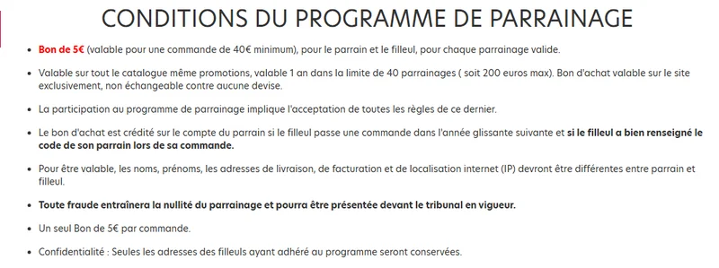 Conditions officielles du parrainage Pharmashopdiscount : bon de 5€ dès 40€ d'achat pour le parrain et le filleul