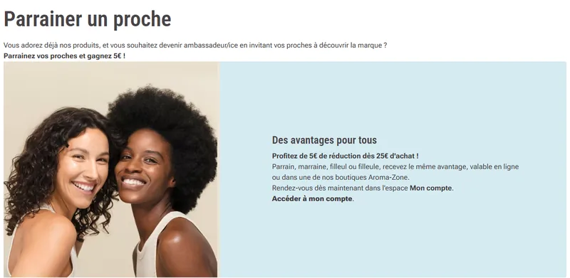 Parrainage Aroma Zone : 5 € de réduction dès 25 € d'achat pour le parrain et le filleul