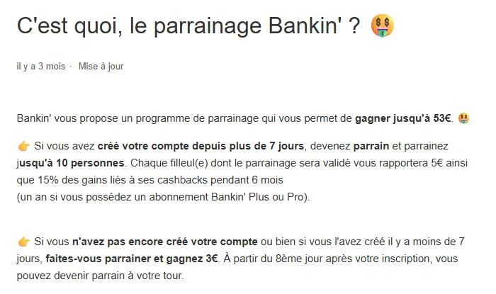 Parrainage Bankin' officiel : 3€ offerts au filleul, 5€ + 15 % du cashback pour le parrain
