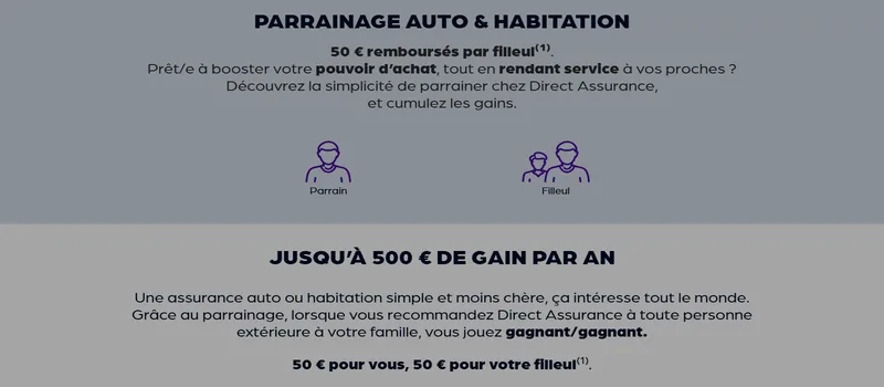 Parrainage Direct Assurance : 50€ remboursés par filleul avec le code DIRECTPARRAIN, assurance auto et habitation