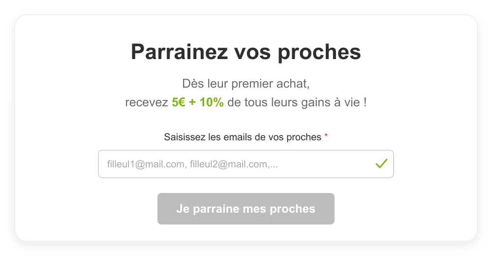 Parrainage eBuyClub : 5 euros par filleul actif plus 10 pourcent de leurs gains cashback à vie