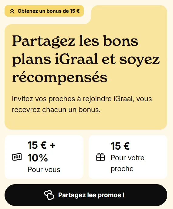 Parrainage iGraal : 15 euros offerts parrain et filleul + 10% cashback