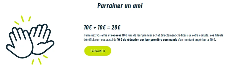 Parrainage i-Run 10€ + 10€ = 20€ : 10€ pour le parrain et 10€ pour le filleul dès 60€ de première commande