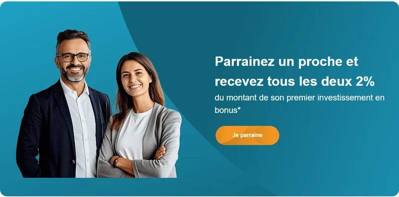 Parrainage Les Entreprêteurs sur le site officiel : 2% du premier investissement du filleul offerts aux deux