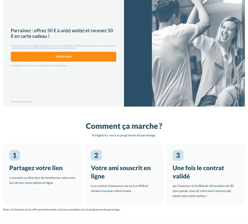 Parrainage Linxea : offrez 50€ à un ami et recevez 50€ en carte cadeau — étapes du programme