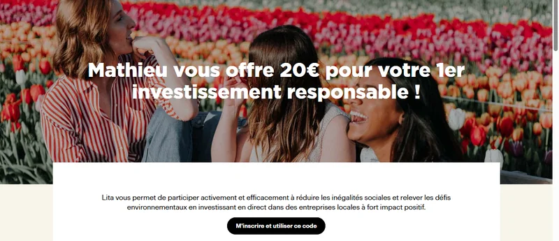 Parrainage Lita 20 euros offerts premier investissement responsable code P5CZS
